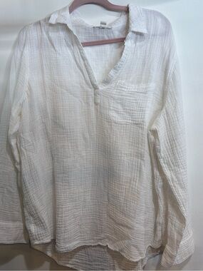 beachlunchlounge Men's White Cotton Gauze Button-Down Shirt
